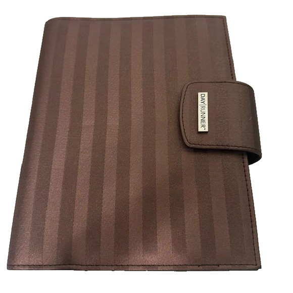 Day Runner Brown Striped Planner Binder Rings 1 1/8" Magnetic Snap calendar - Picture 1 of 11